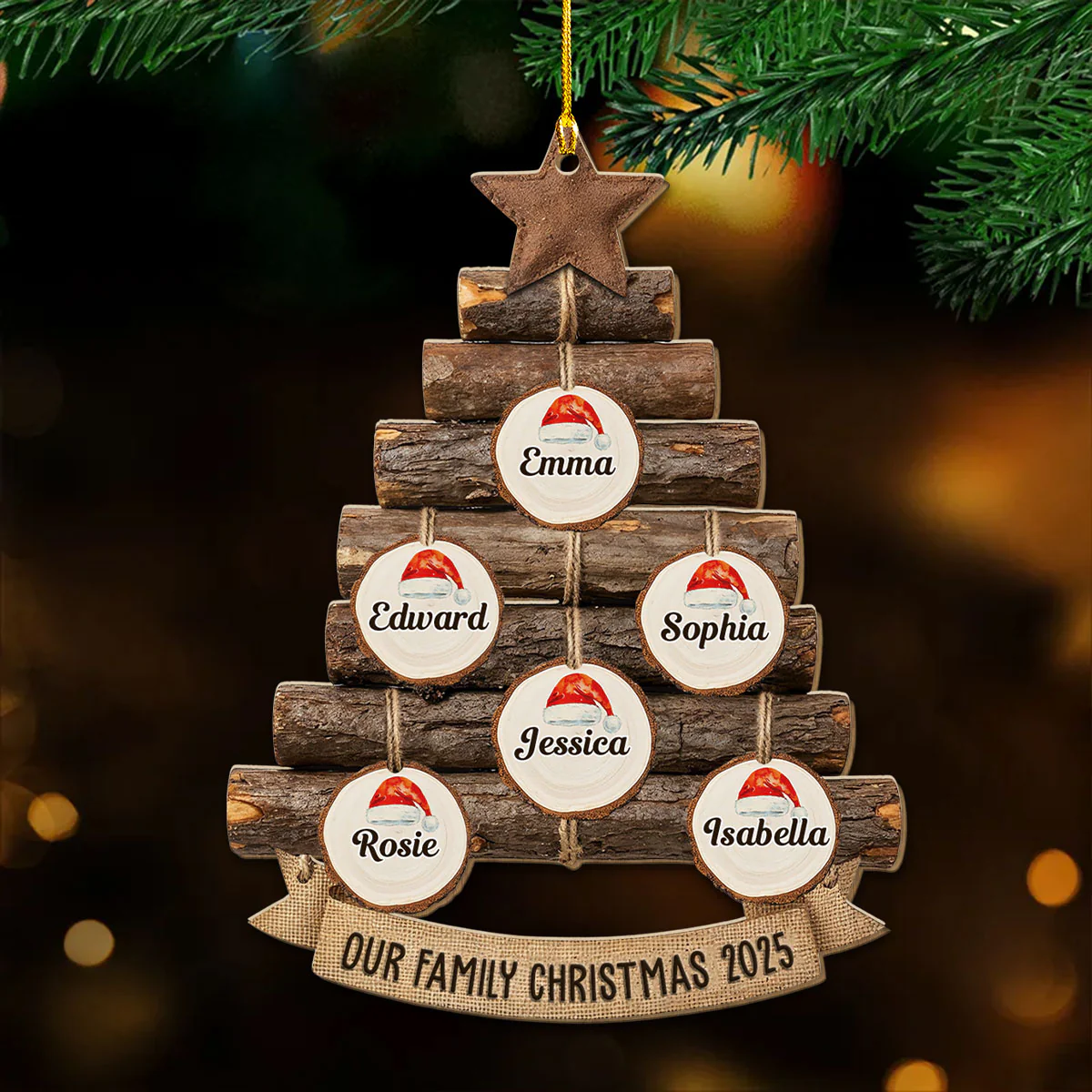 Rustic Family Christmas Tree - Personalized Custom Wood Ornament - Image 4