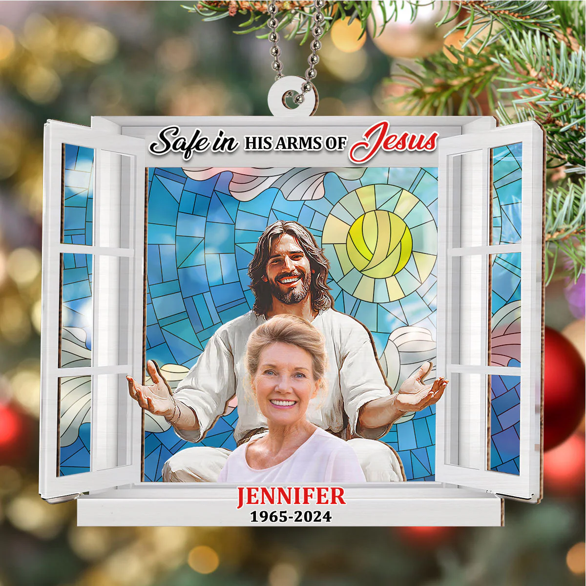 Safe In His Arms Of Jesus - Personalized Custom Suncatcher Ornament - Image 2
