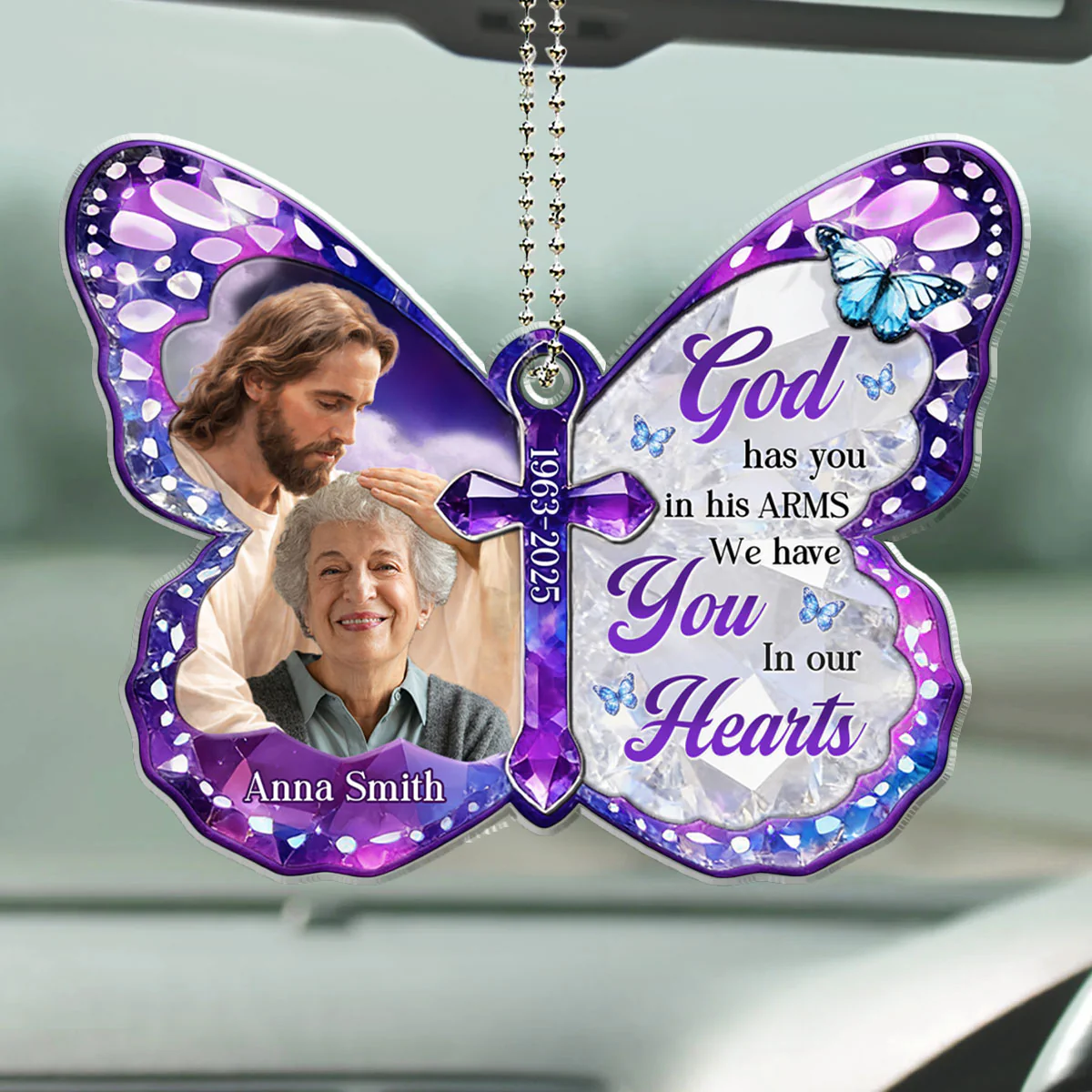 Safe In His Arms - Personalized Custom 3D Effect Car Ornament - Image 3