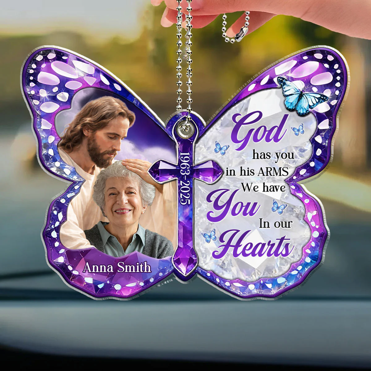 Safe In His Arms - Personalized Custom 3D Effect Car Ornament - Image 4