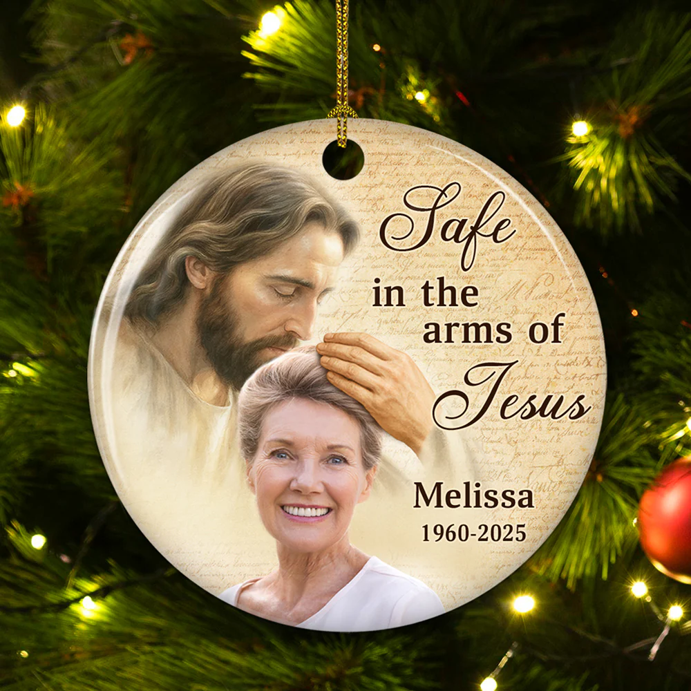 Safe In His Arms - Personalized Custom Ceramic Ornament - Image 2