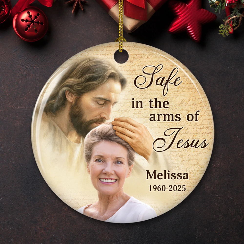 Safe In His Arms - Personalized Custom Ceramic Ornament - Image 3