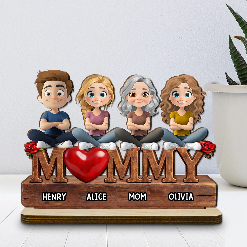 Safe in Mom Arms - Personalized Custom 2-Layer Wood Plaque With Flat Base - Image 2