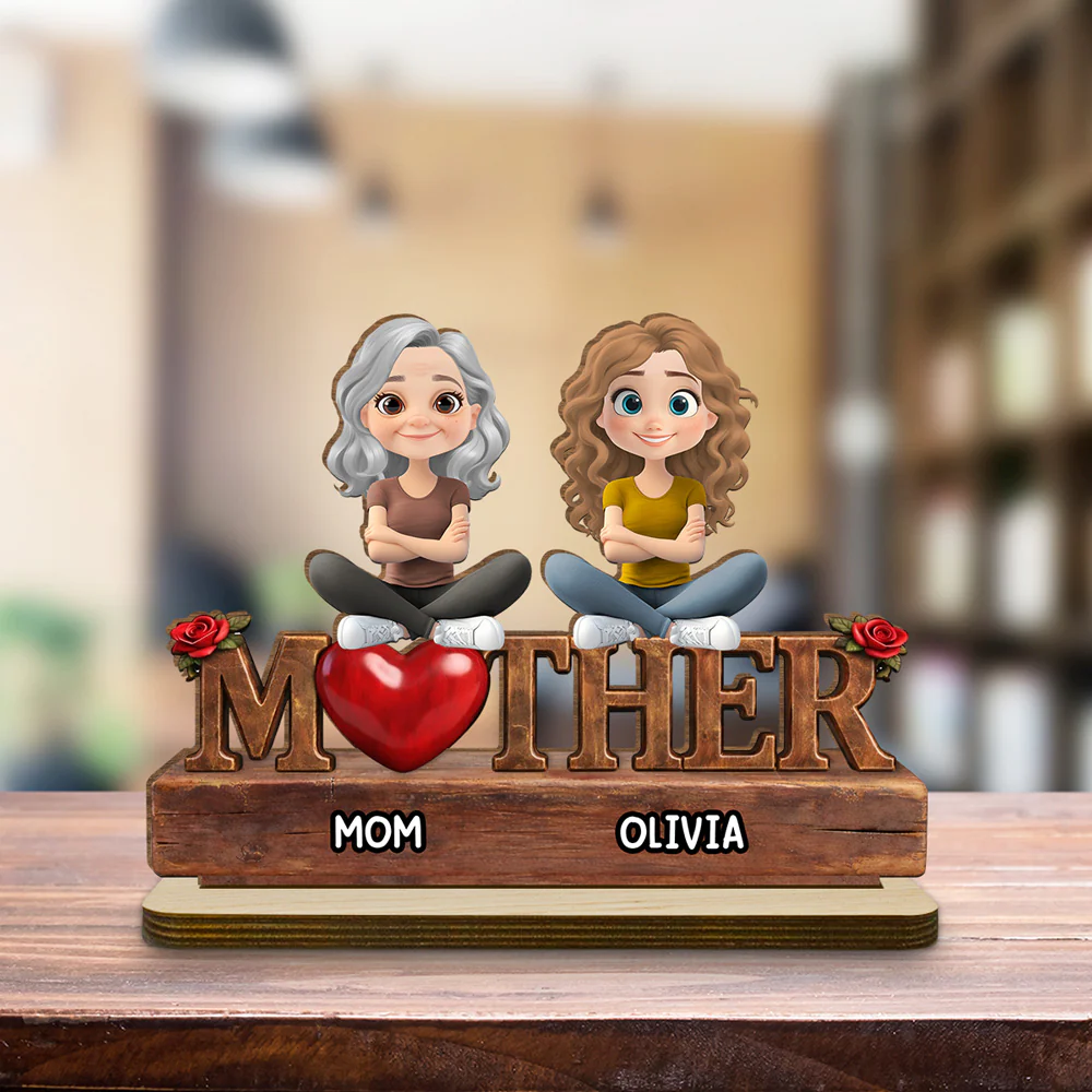 Safe in Mom Arms - Personalized Custom 2-Layer Wood Plaque With Flat Base - Image 4