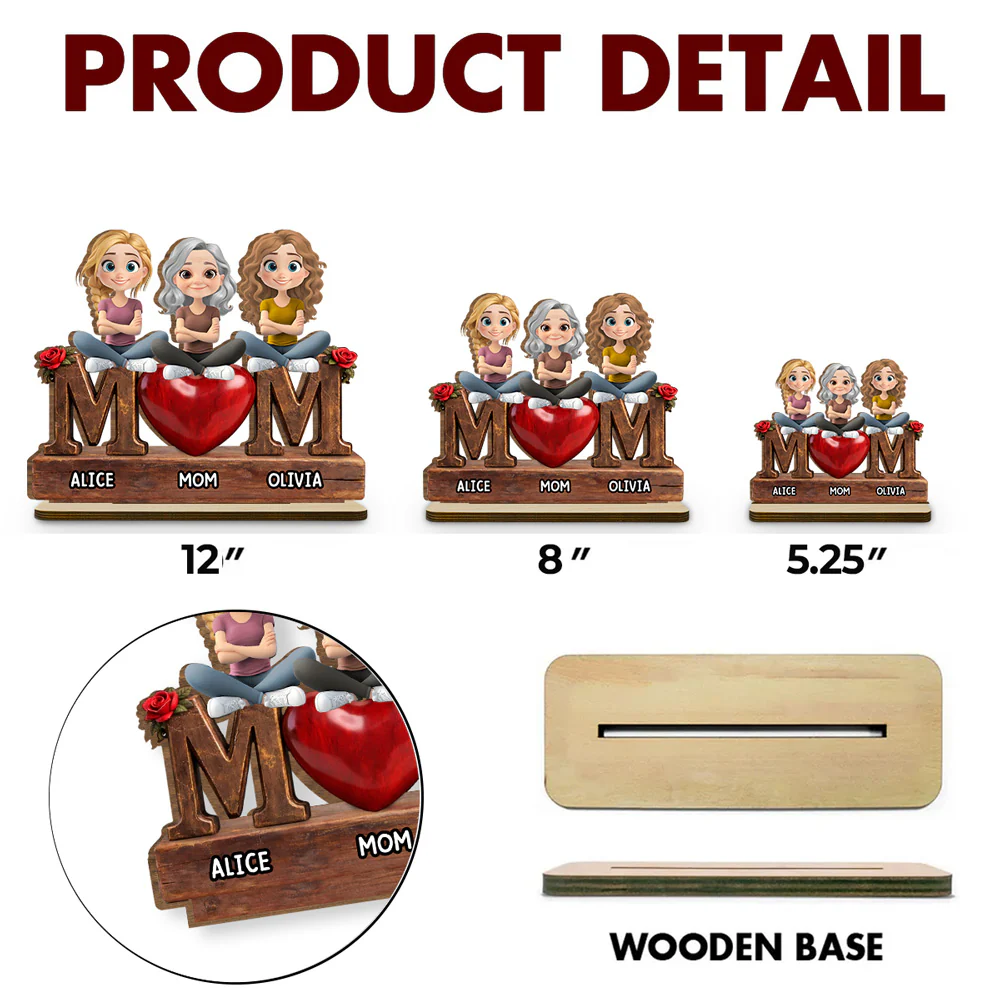 Safe in Mom Arms - Personalized Custom 2-Layer Wood Plaque With Flat Base - Image 6