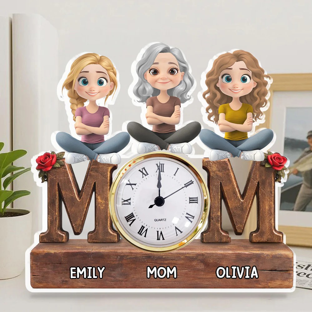 Safe in Mom Arms - Personalized Custom Acrylic Desk Clock Plaque