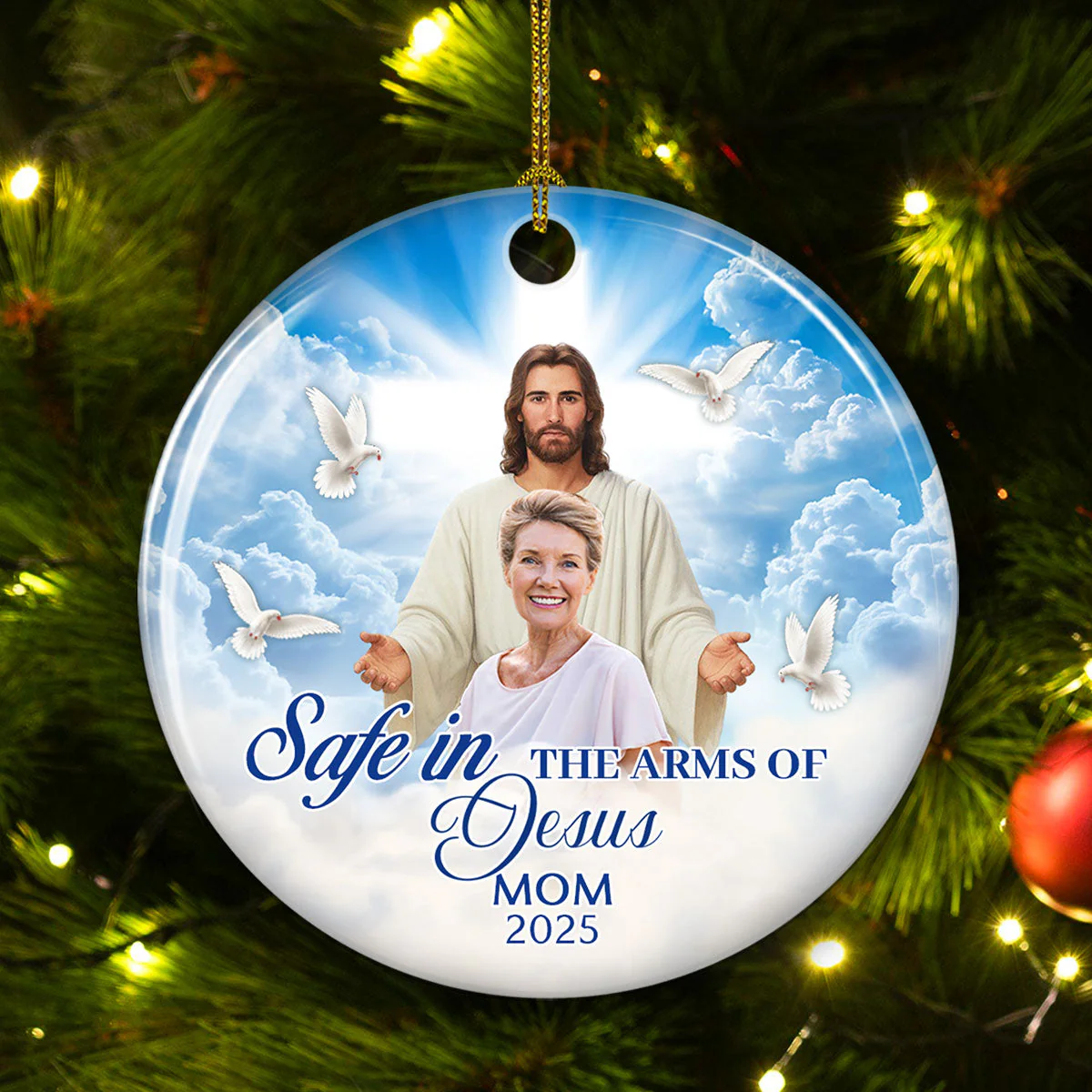 Safe In The Arms Of Jesus - Personalized Custom Ceramic Ornament - Image 2