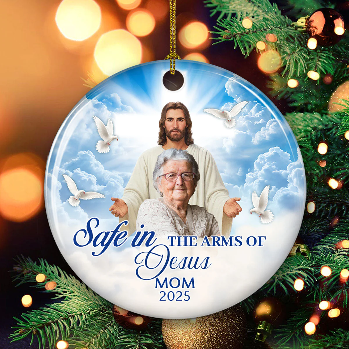Safe In The Arms Of Jesus - Personalized Custom Ceramic Ornament - Image 3