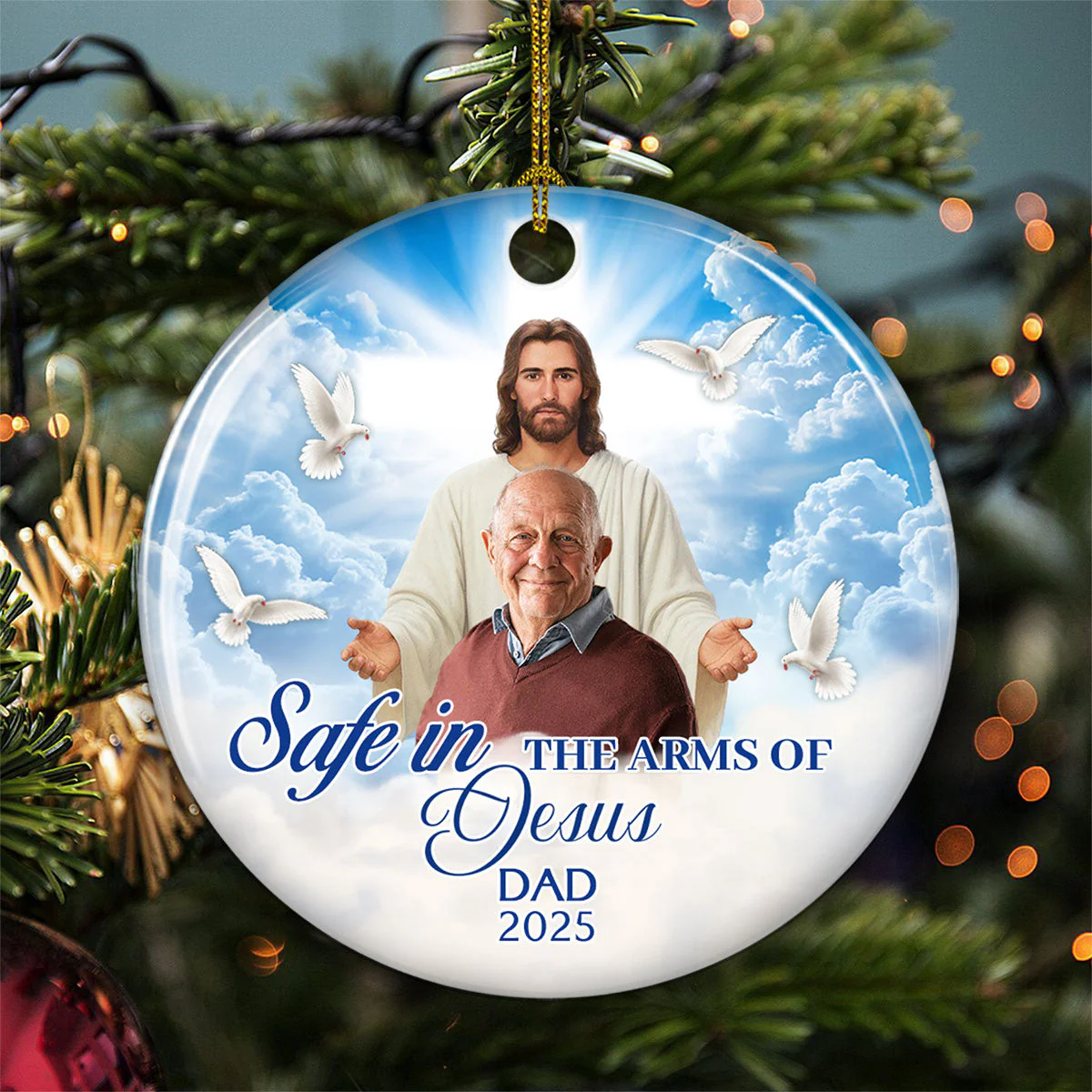 Safe In The Arms Of Jesus - Personalized Custom Ceramic Ornament - Image 4