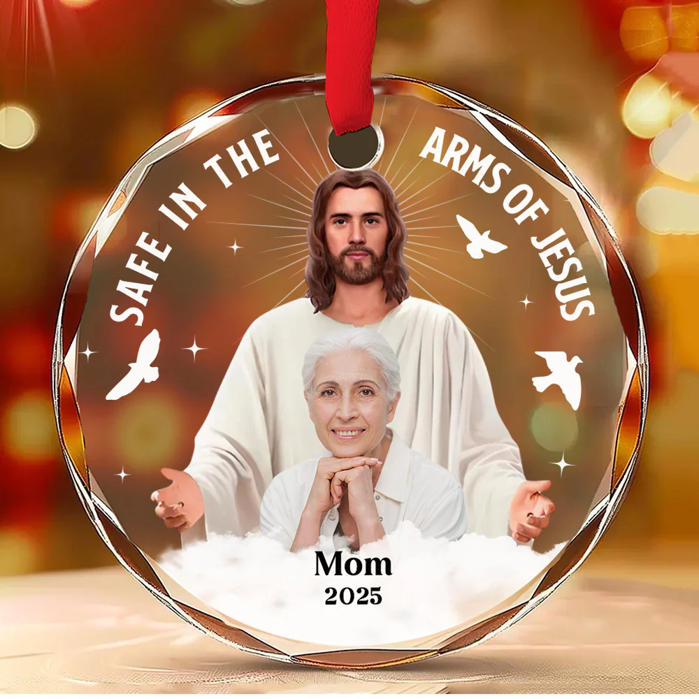 Safe In The Arms Of Jesus - Personalized Custom Glass Ornament - Image 3