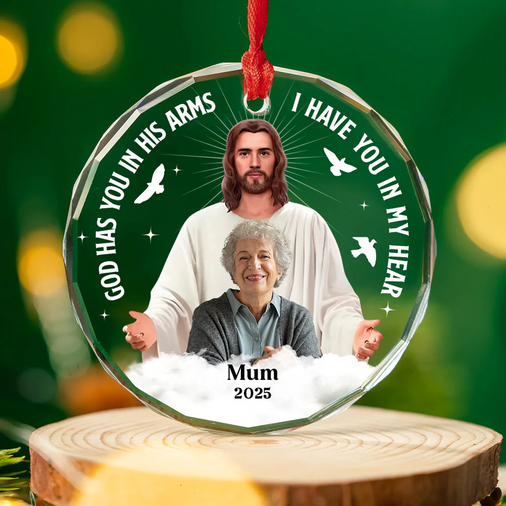 Safe In The Arms Of Jesus - Personalized Custom Glass Ornament - Image 4