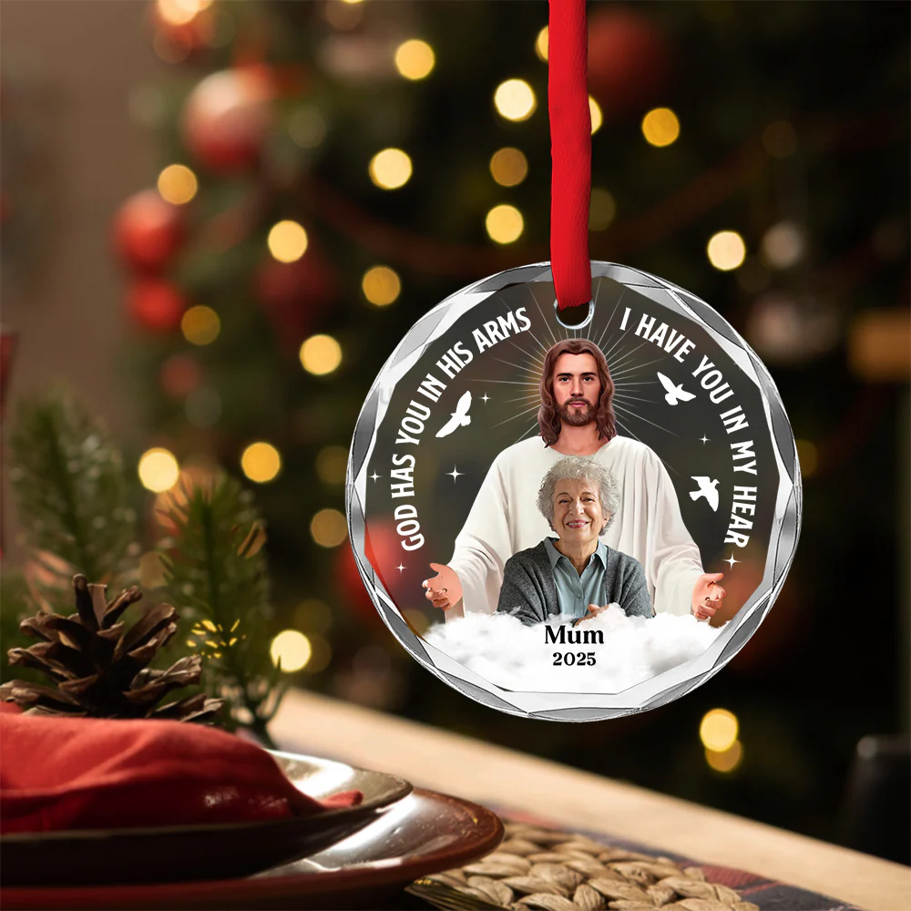 Safe In The Arms Of Jesus - Personalized Custom Glass Ornament - Image 5