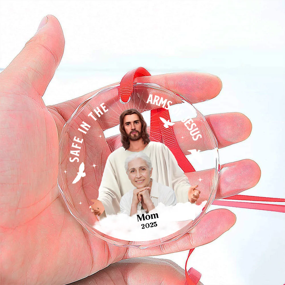 Safe In The Arms Of Jesus - Personalized Custom Glass Ornament - Image 6