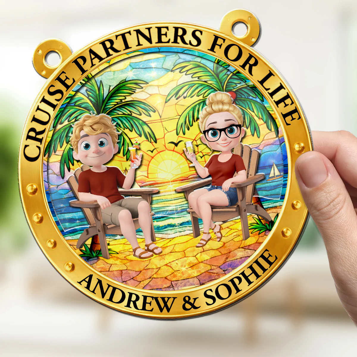 Sailing Through Life Together - Personalized Custom Suncatcher - Image 2