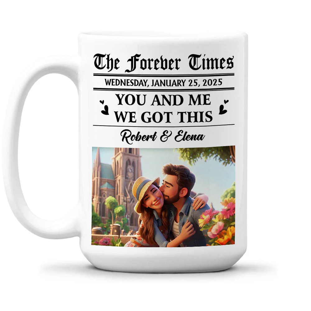 Couple Newspaper Cartoon - Personalized Custom Coffee Mug - Image 2