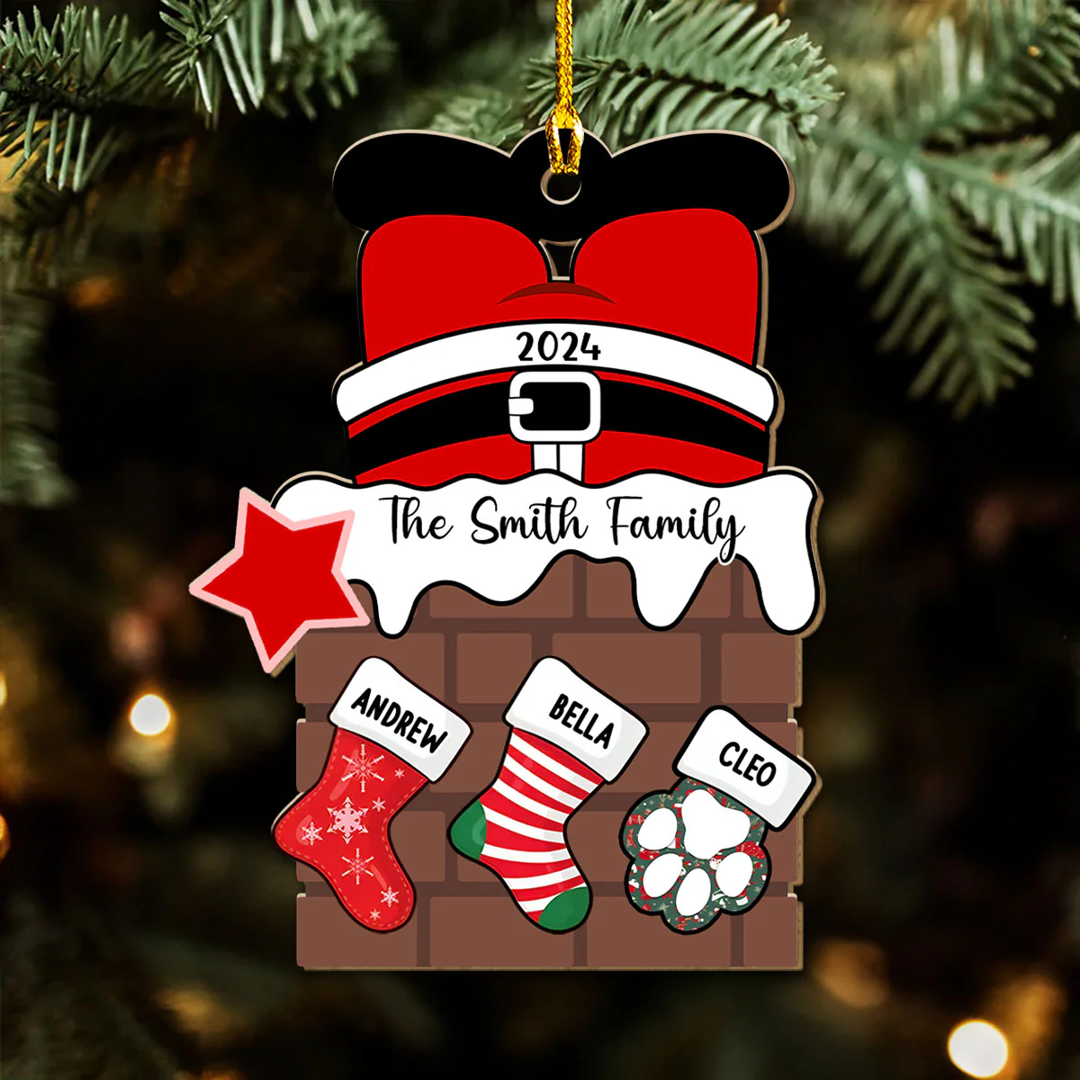 Santa Brings Gift To Us - Personalized Custom Wood Ornament - Image 2