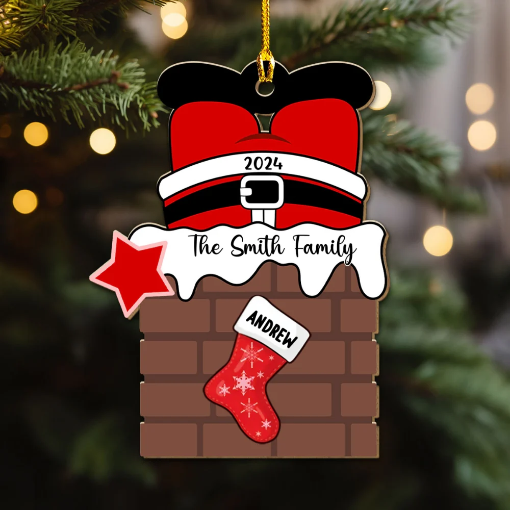 Santa Brings Gift To Us - Personalized Custom Wood Ornament - Image 6