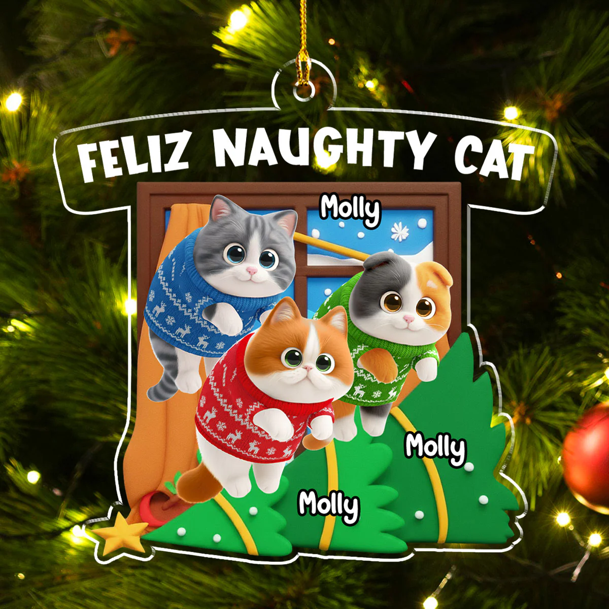 Santa Define Cat Naughty Cartoon - Personalized Custom Acrylic Ornament - Image 3