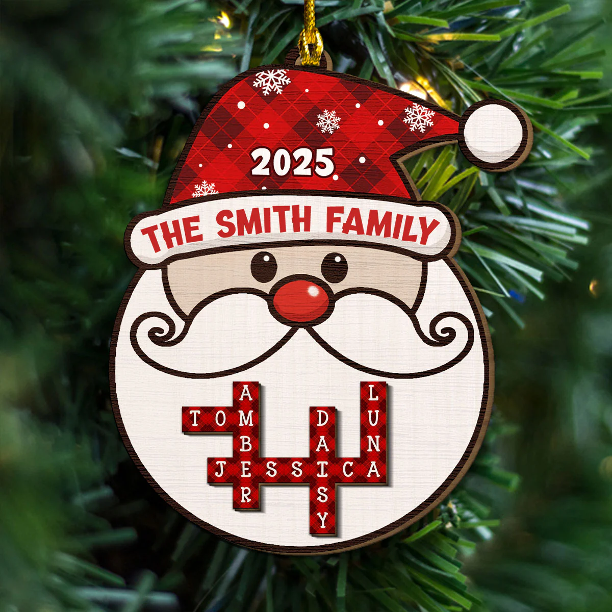 Santa Family Crossword - Personalized Custom 2-layered Wood Ornament