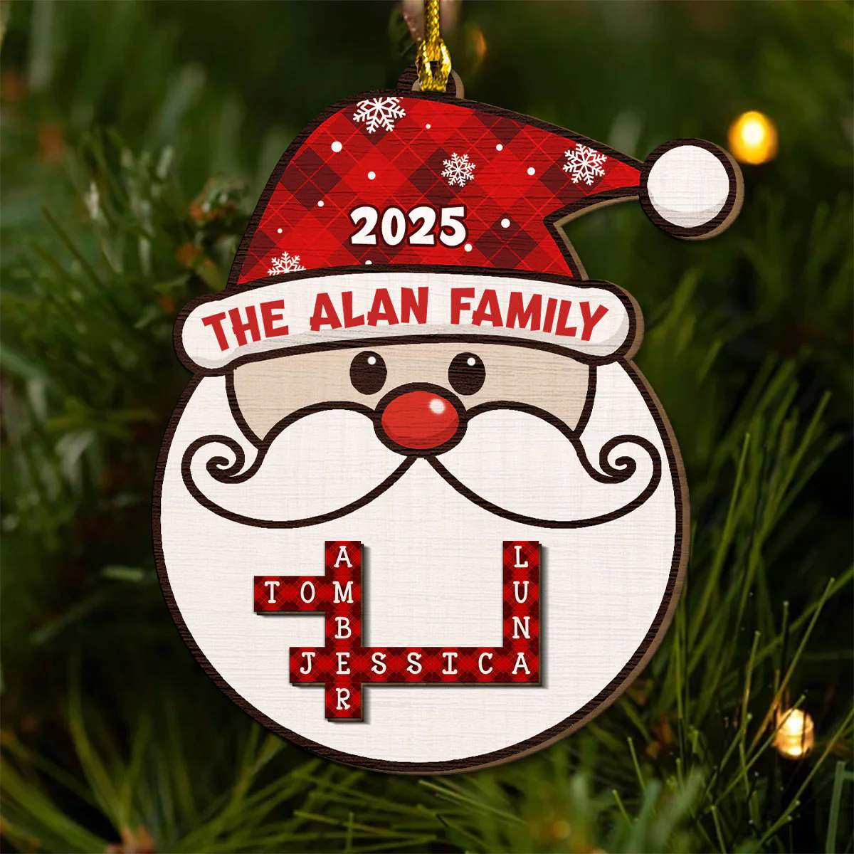 Santa Family Crossword - Personalized Custom 2-layered Wood Ornament - Image 2