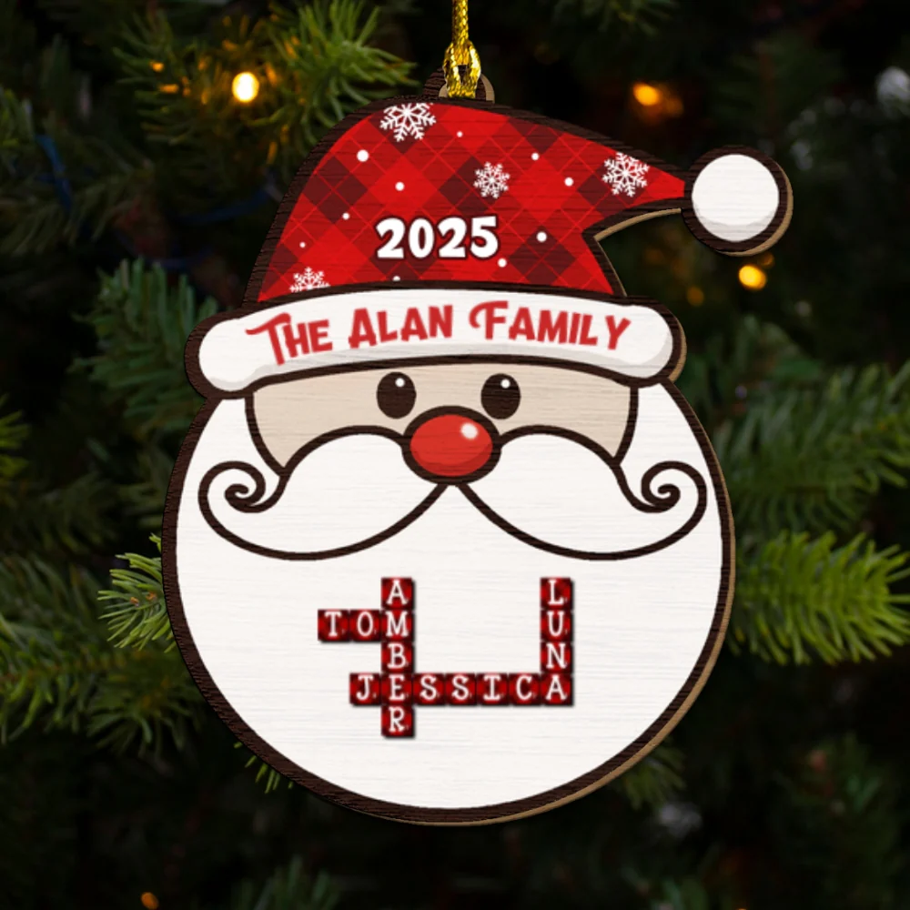 Santa Family Crossword - Personalized Custom 2-layered Wood Ornament - Image 4