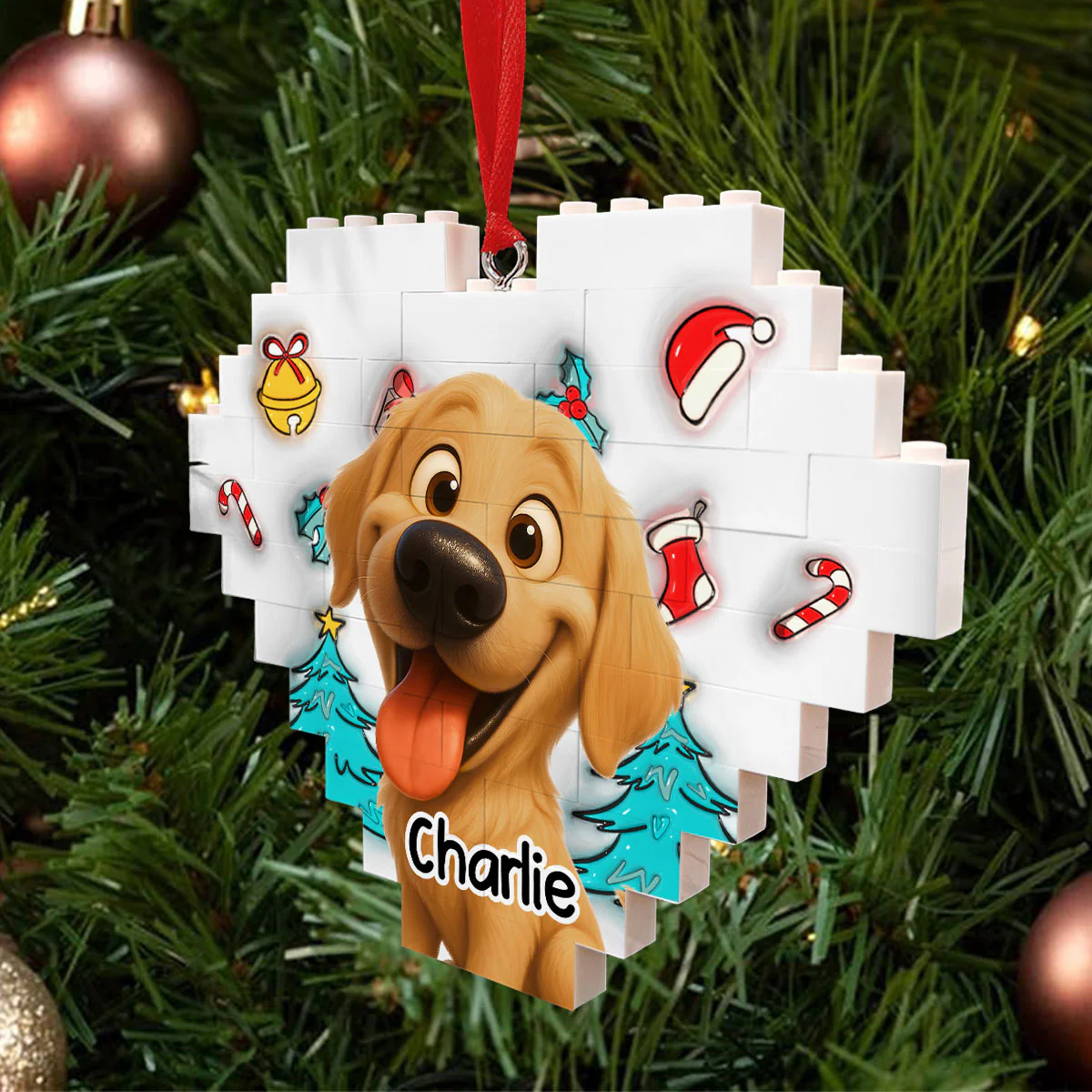 Santa Is Coming - Personalized Custom 3D Effect Heart Puzzle Ornament - Image 2