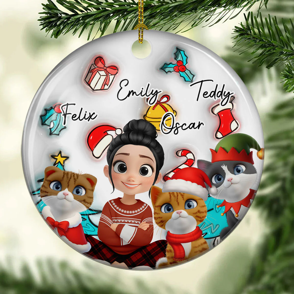Santa Is Coming To Cats - Personalized Custom 3D Inflated Effect Ceramic Ornament - Image 3