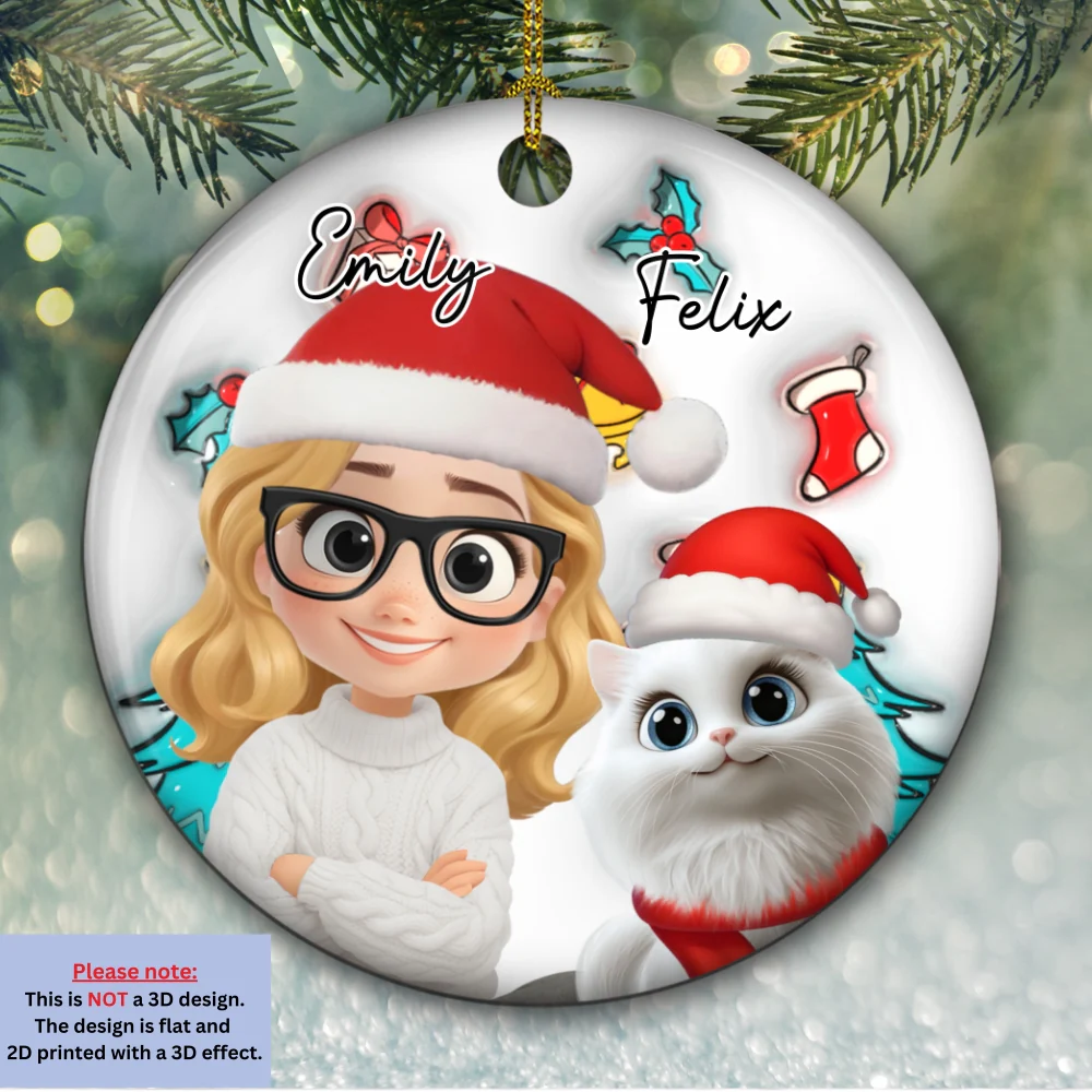 Santa Is Coming To Cats - Personalized Custom 3D Inflated Effect Ceramic Ornament - Image 5