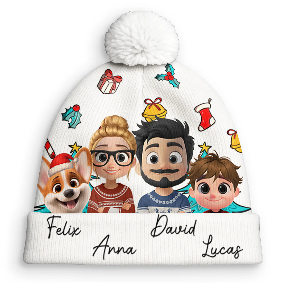 Santa Is Coming To Our Family - Personalized Custom Bobble Beanie Hat