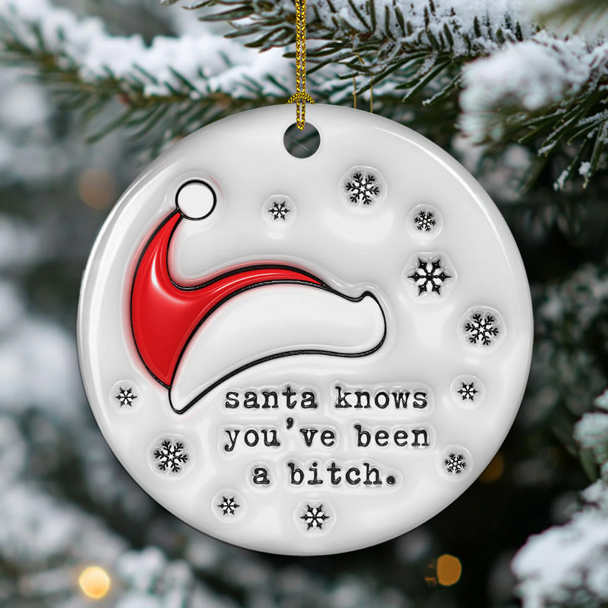 Santa Know You - 3D Inflated Effect Ceramic Ornament - Image 3
