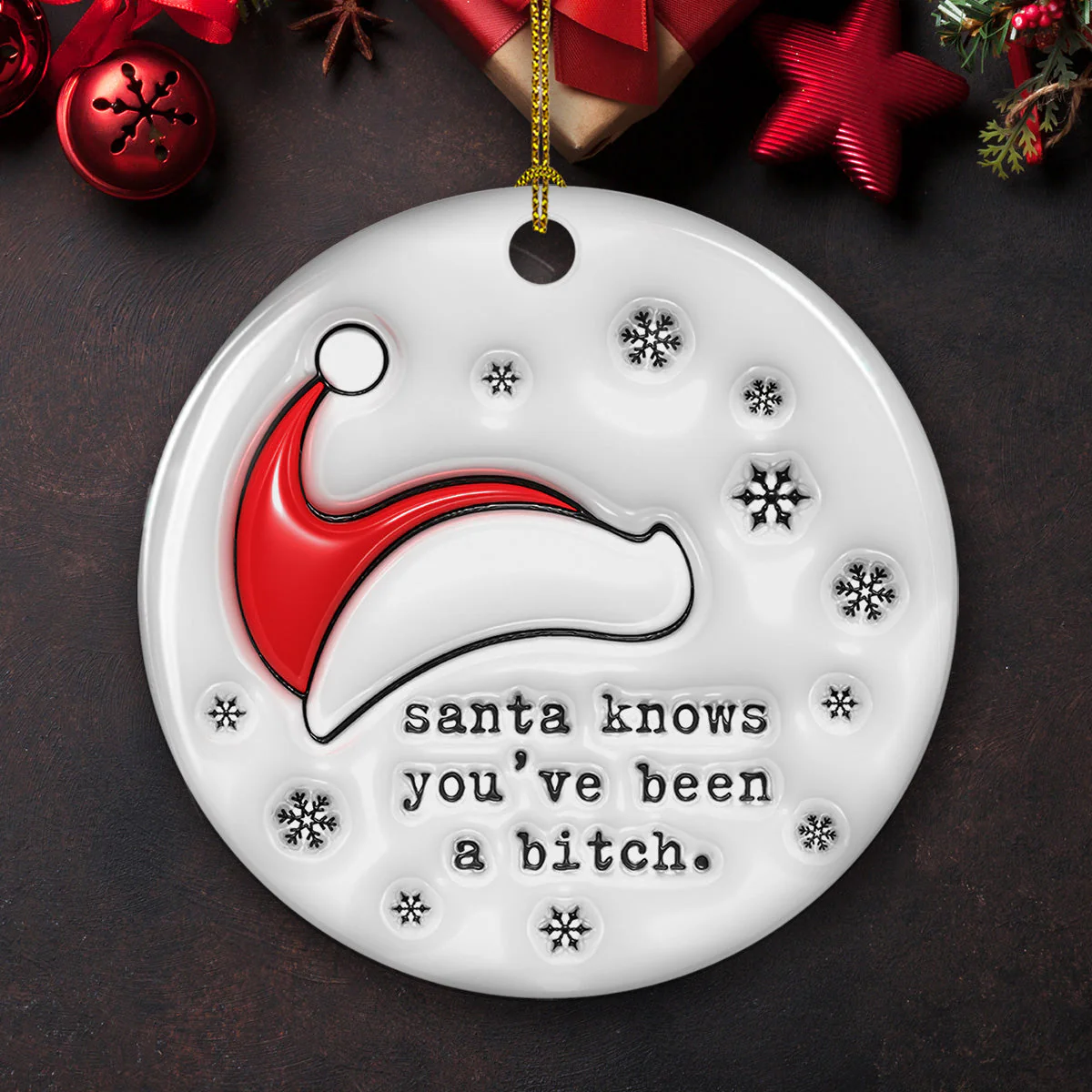 Santa Know You - 3D Inflated Effect Ceramic Ornament - Image 4