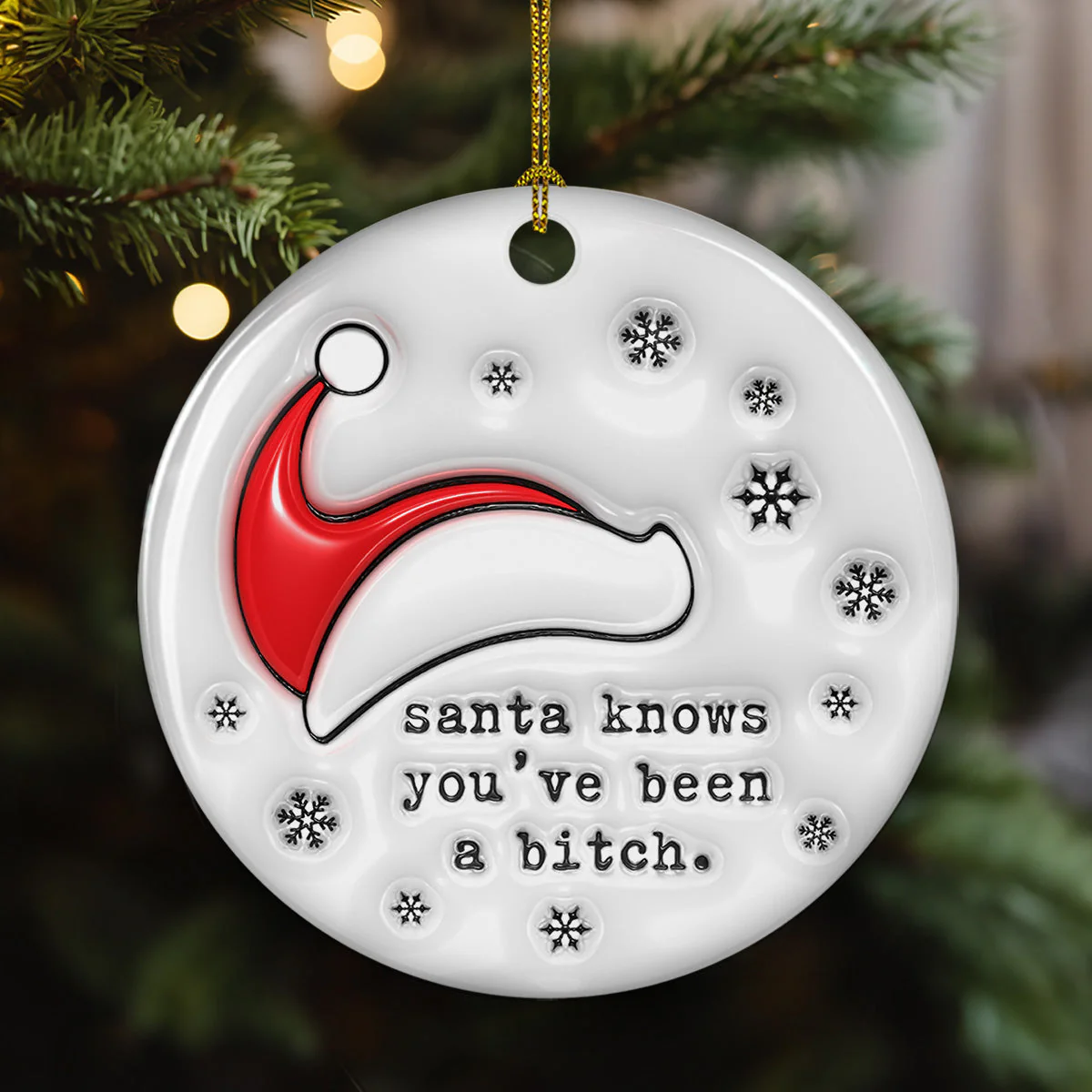 Santa Know You - 3D Inflated Effect Ceramic Ornament - Image 5