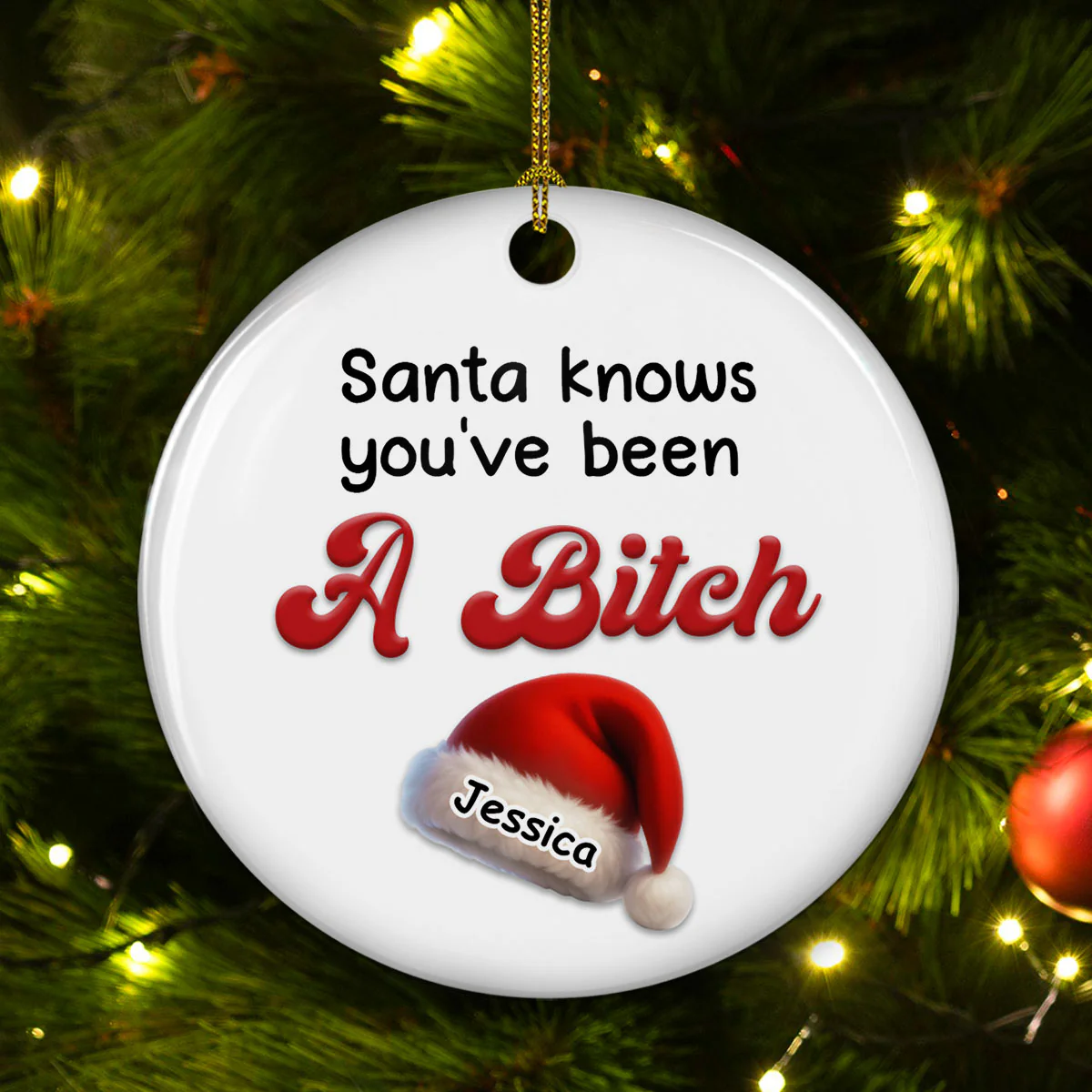 Santa Knows You - Personalized Custom Ceramic Ornament - Image 2