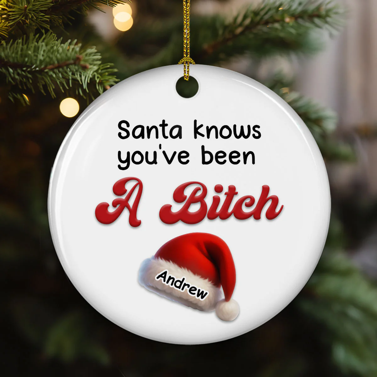 Santa Knows You - Personalized Custom Ceramic Ornament - Image 3