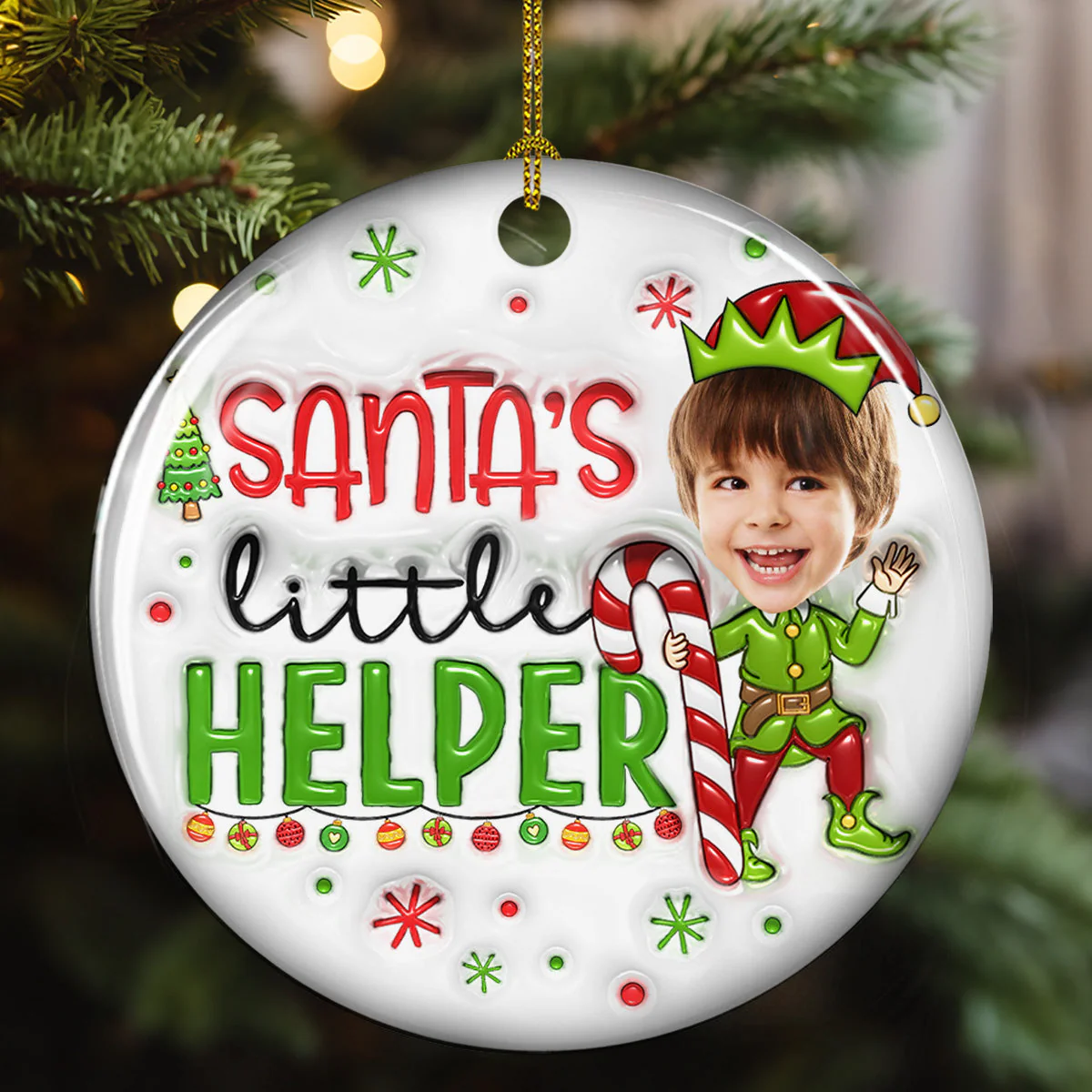 Santa Little Helper - Personalized Custom 3D Inflated Effect Ceramic Ornament - Image 5