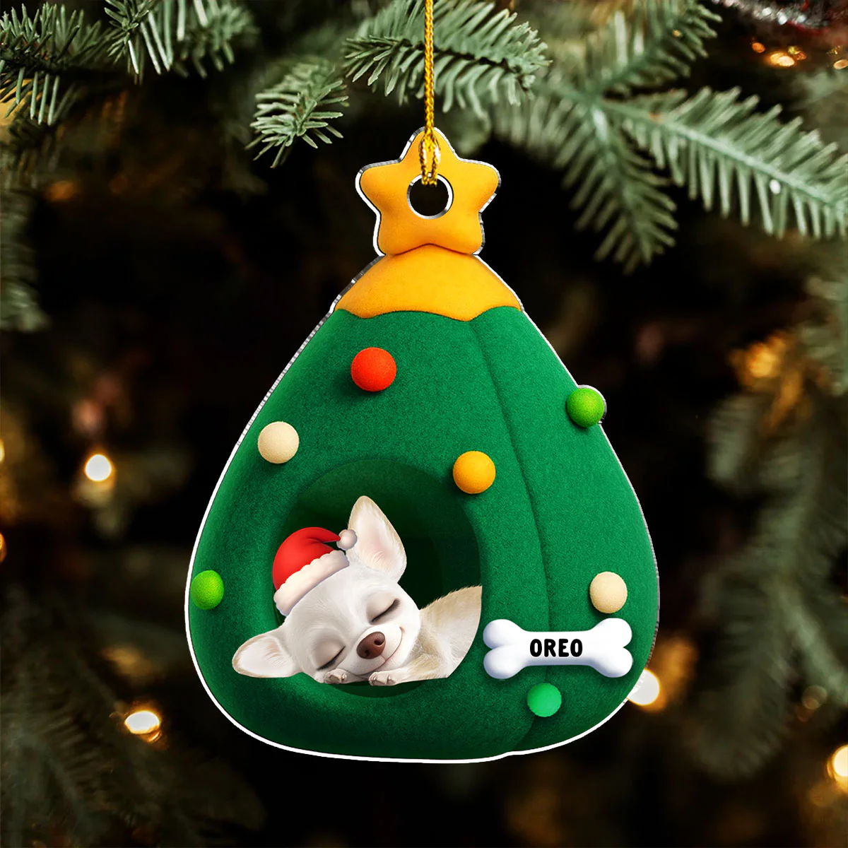 Santa Paws Cozy Tree - Personalized Custom Acrylic Ornament - Image 3