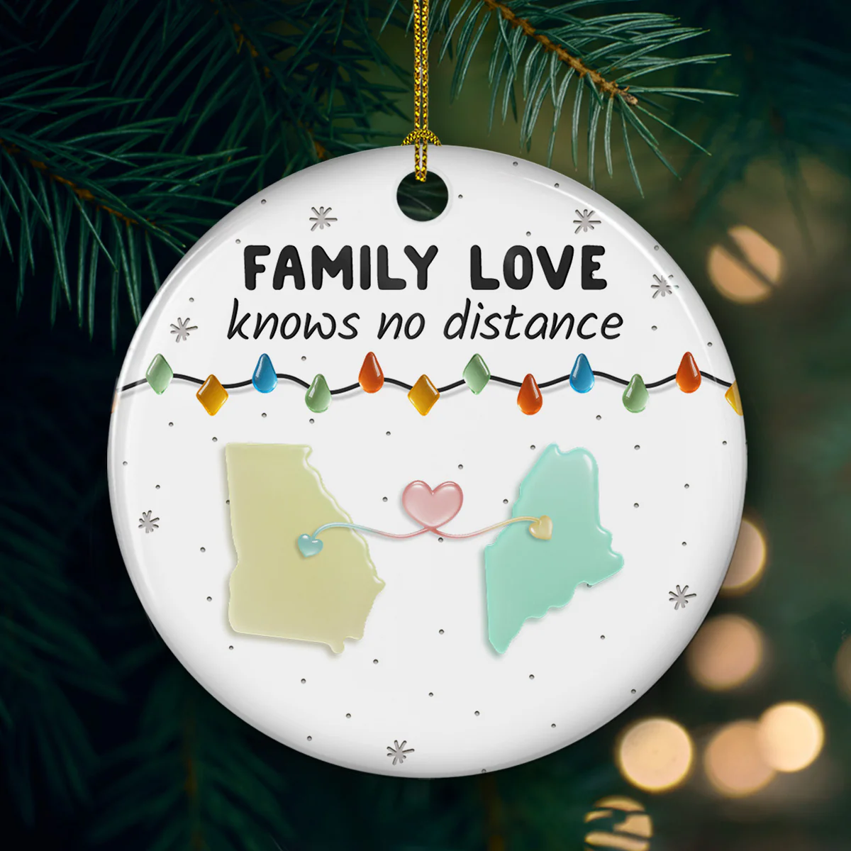 Sea Glass Family Love Knows No Distance - Personalized Custom 3D Inflated Effect Ceramic Ornament - Image 2