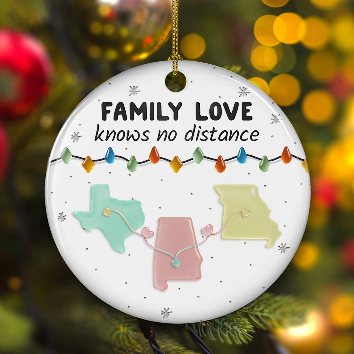 Sea Glass Family Love Knows No Distance - Personalized Custom 3D Inflated Effect Ceramic Ornament - Image 3