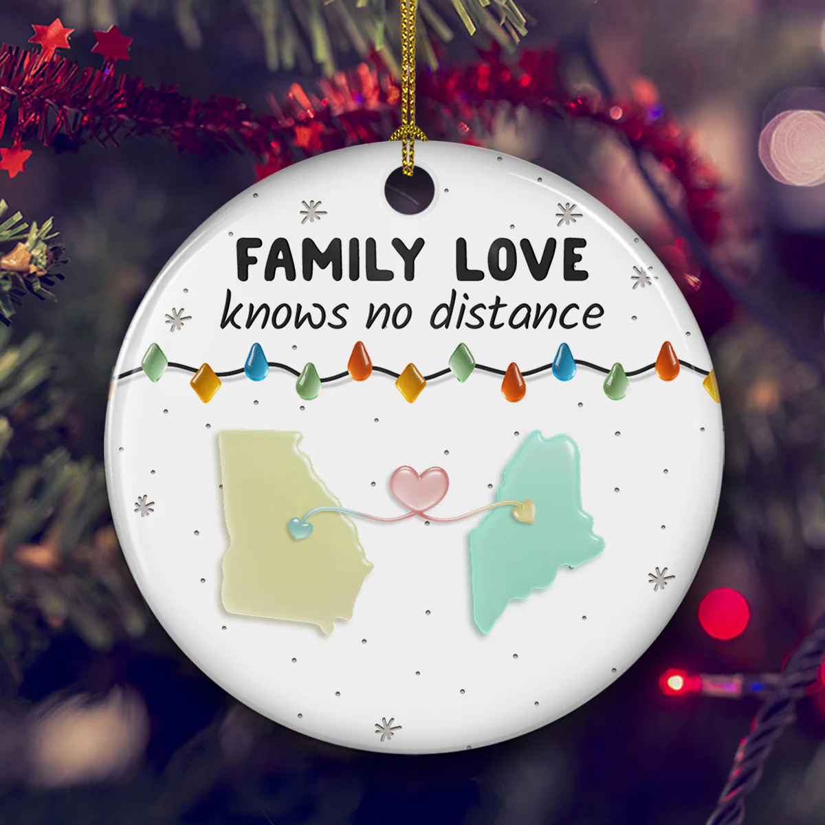 Sea Glass Family Love Knows No Distance - Personalized Custom 3D Inflated Effect Ceramic Ornament - Image 4
