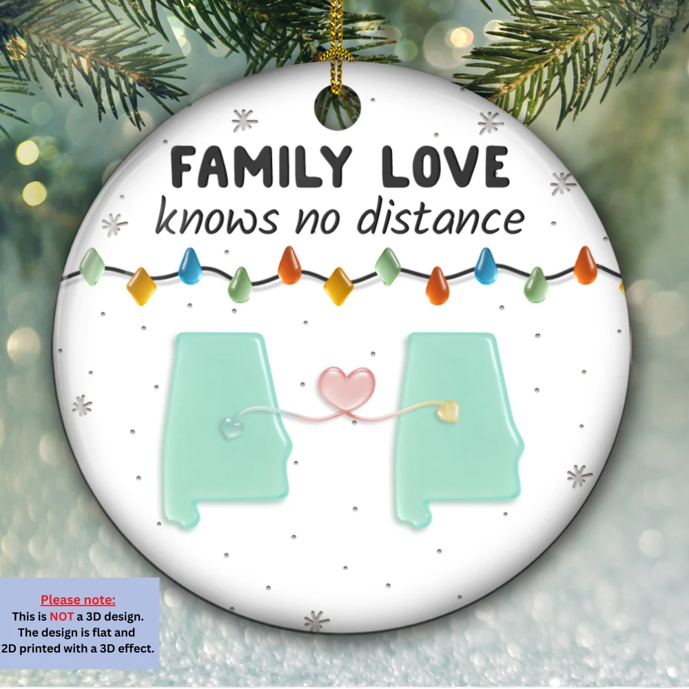 Sea Glass Family Love Knows No Distance - Personalized Custom 3D Inflated Effect Ceramic Ornament - Image 5