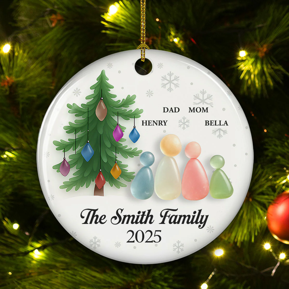 Sea Glass Family - Personalized Custom 3D Effect Ceramic Ornament - Image 3