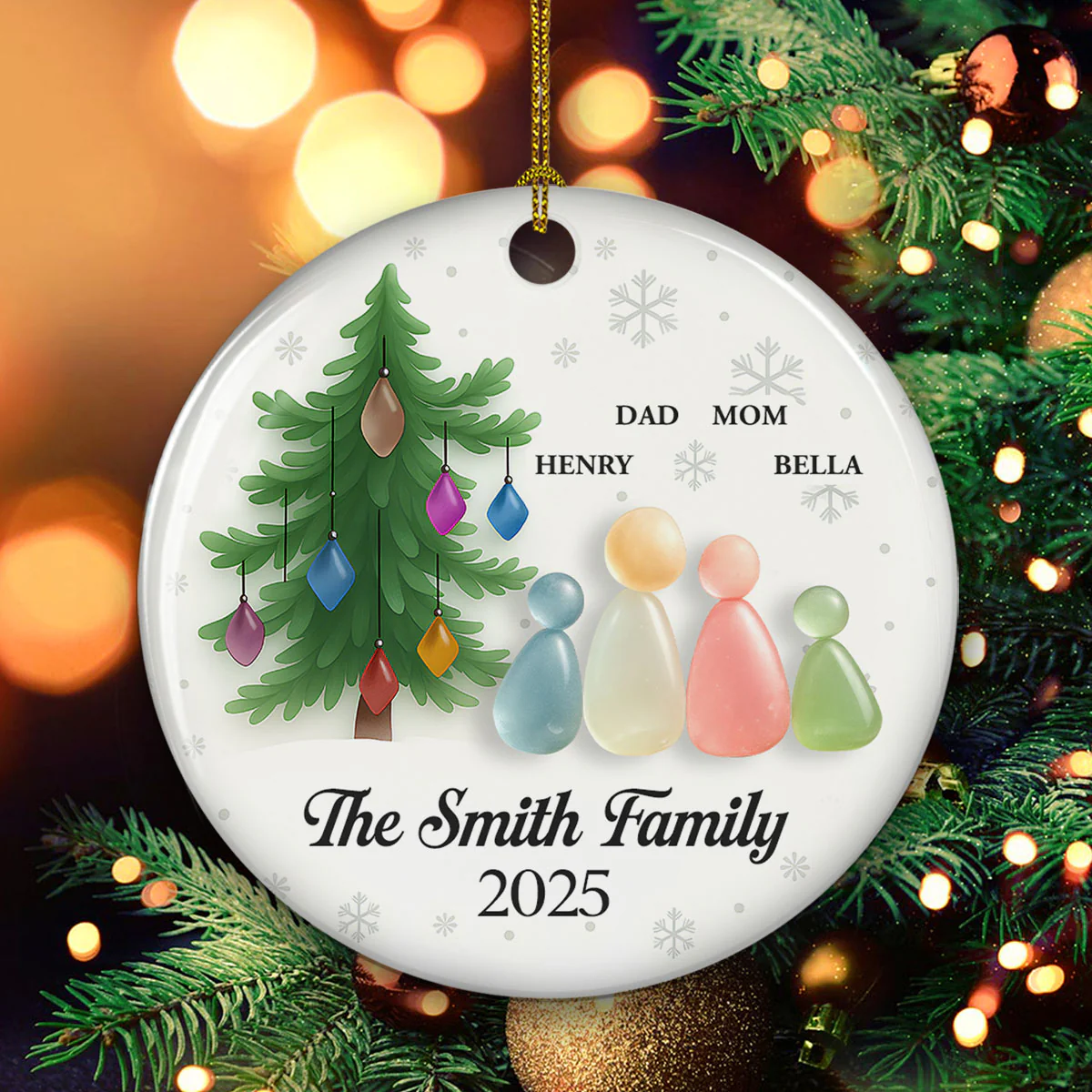 Sea Glass Family - Personalized Custom 3D Effect Ceramic Ornament - Image 4