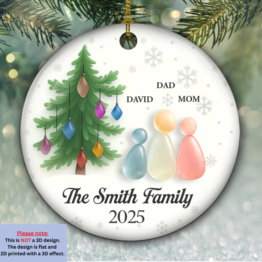 Sea Glass Family - Personalized Custom 3D Effect Ceramic Ornament - Image 5