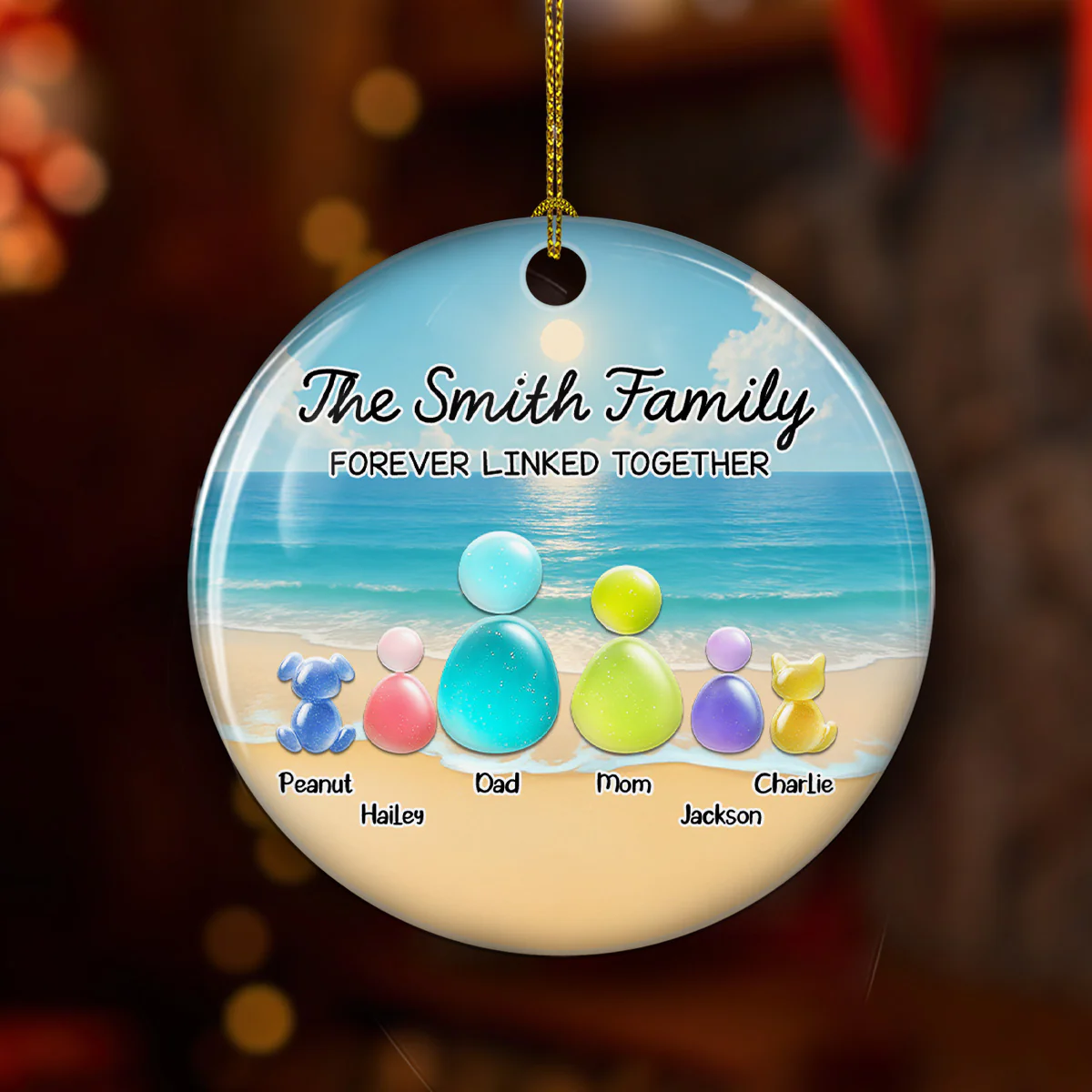 Sea Glass Family With Pet - Personalized Custom 3D Inflated Effect Ceramic Ornament - Image 4