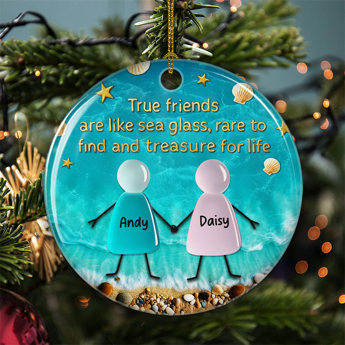 Sea Glass Friendship - Personalized Custom 3D Inflated Effect Ceramic Ornament - Image 3