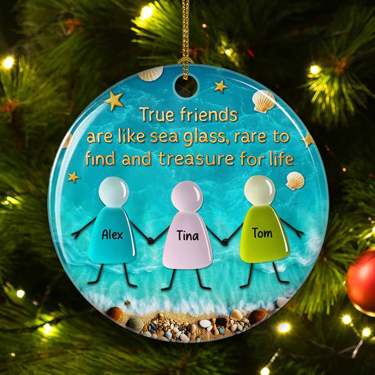 Sea Glass Friendship - Personalized Custom 3D Inflated Effect Ceramic Ornament - Image 4