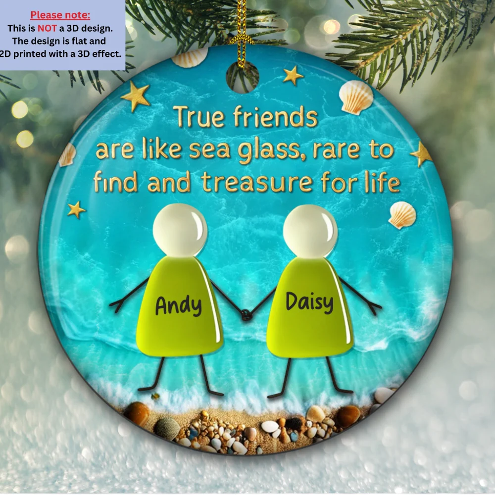 Sea Glass Friendship - Personalized Custom 3D Inflated Effect Ceramic Ornament - Image 5