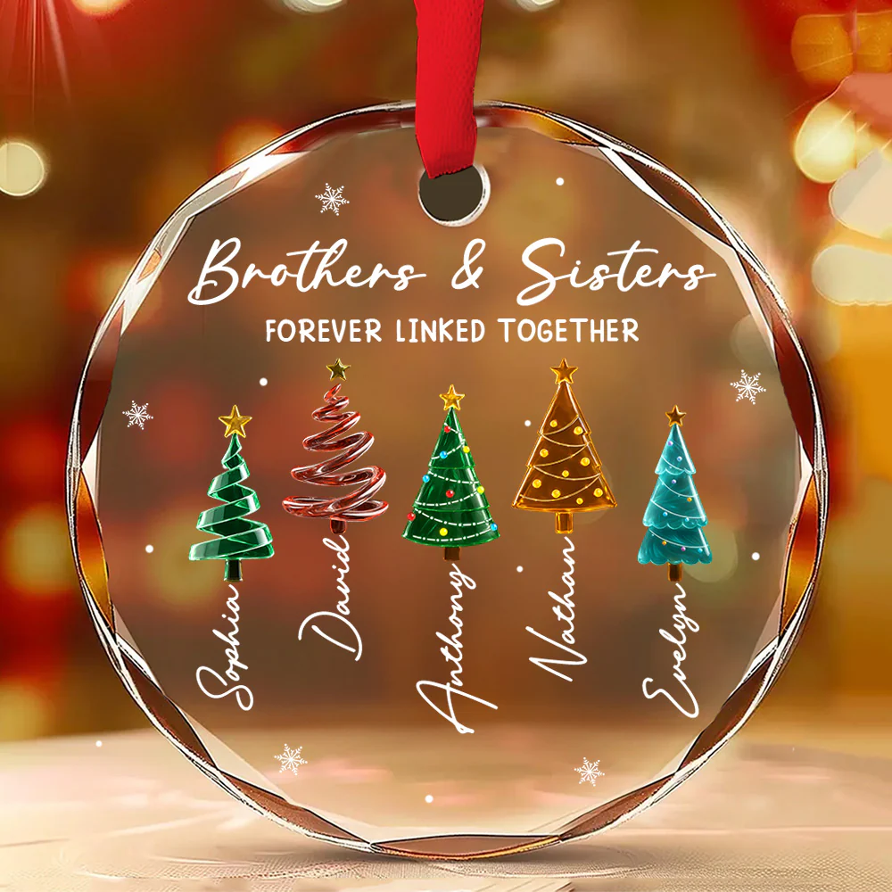 Season Love Siblings - Personalized Custom Glass Ornament - Image 2