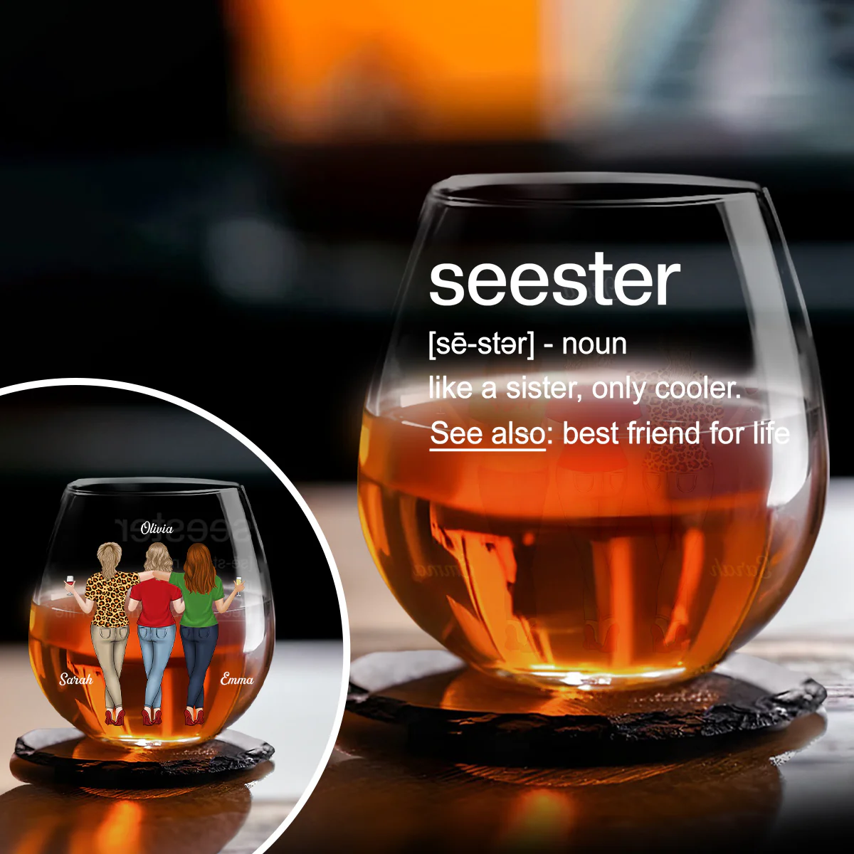 Seester Best Friend For Life - Personalized Custom Wine Glass - Image 2