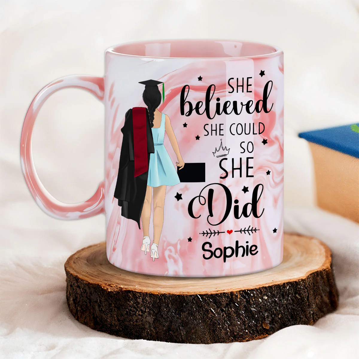 She Believed She Achieved- Personalized Custom Pink Marble Mug - Image 3